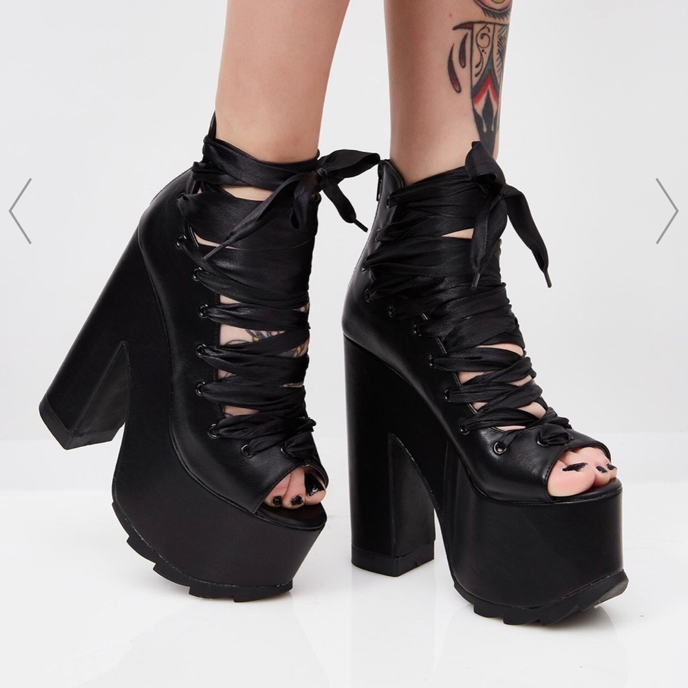 Y.R.U. X Dollskill Black Ballet Bae Platforms